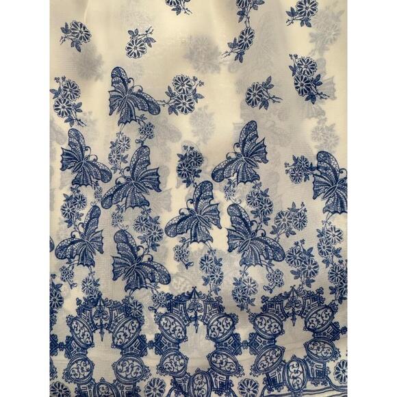 Max Studio Bohemian Blouse Embroidered Short Sleeve Blue & White Medium - Picture 8 of 8